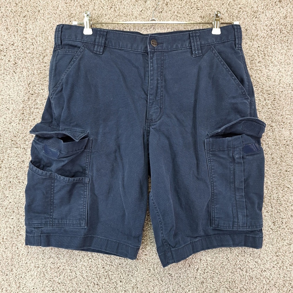 Carhartt Cargo Shorts Mens 36 Navy Rugged Flex Relaxed Fit Canvas Cargo Work - Picture 1 of 11